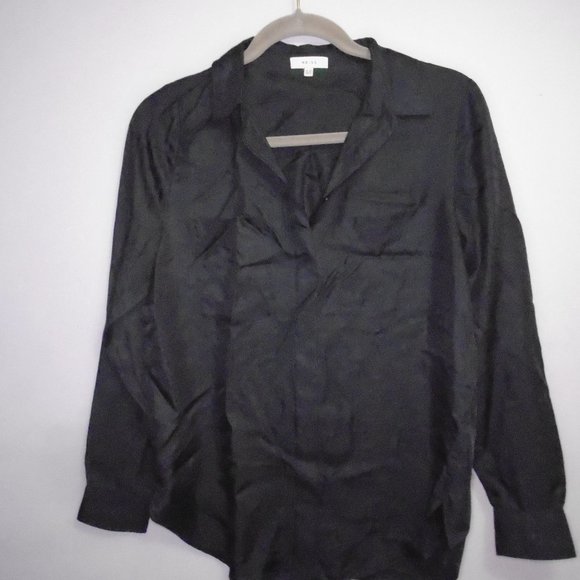 Reiss Ladies Black 100% Silk Button Down Classic Shirt Hem Blouse - Picture 1 of 3